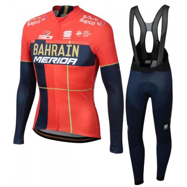 Team Bahrain Merida 2019 Fietskleding Set Wielershirt Lange Mouw+Lange Fietsbroeken Bib